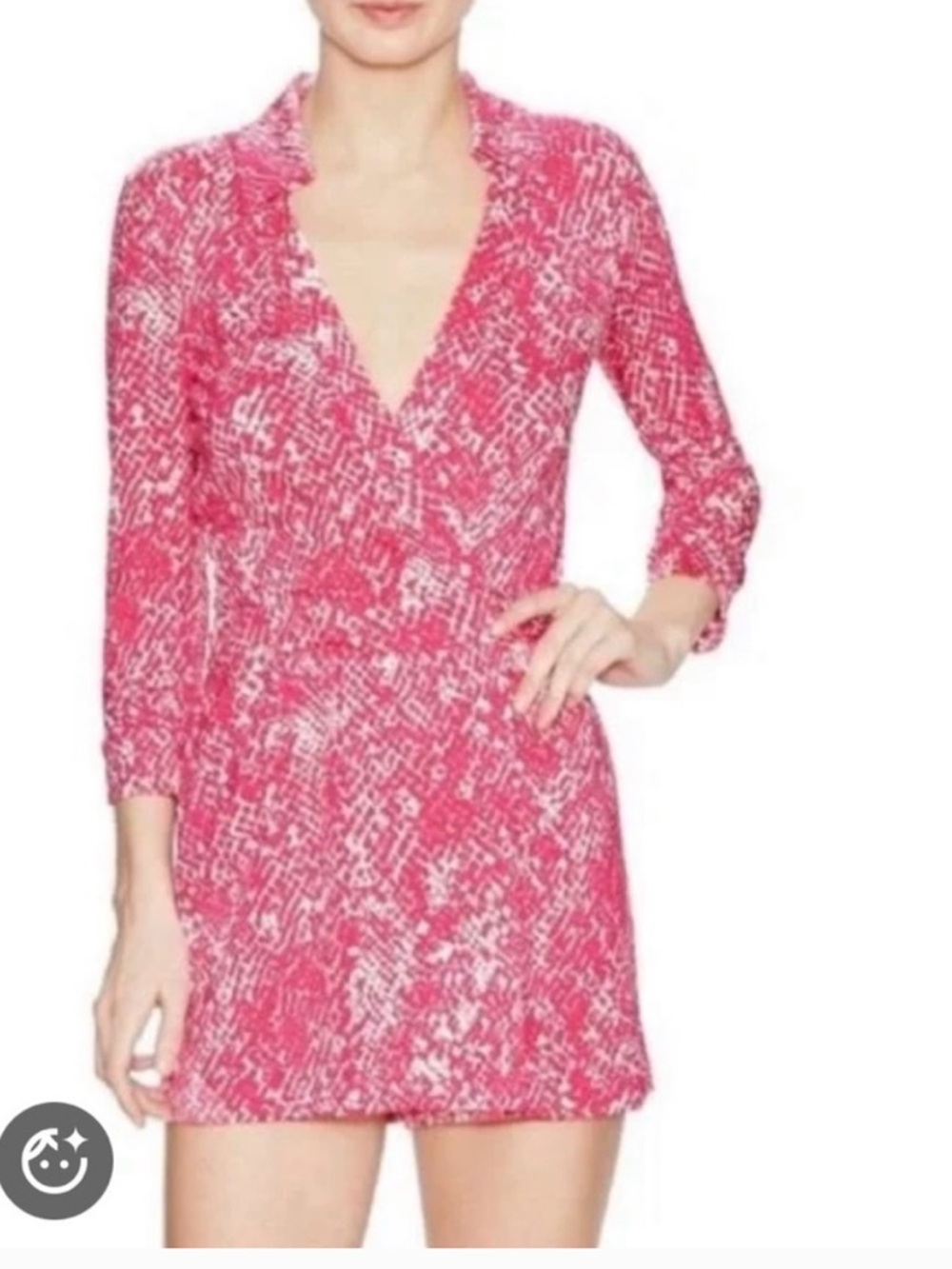 Diane Von Furstenberg Pink and White Mini Wrap Dress